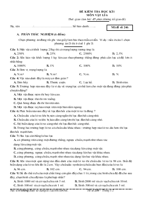 Đề kiểm tra học kì 1 môn vật lí 6 thời gian làm bài 45 phút (không kể giao đề)